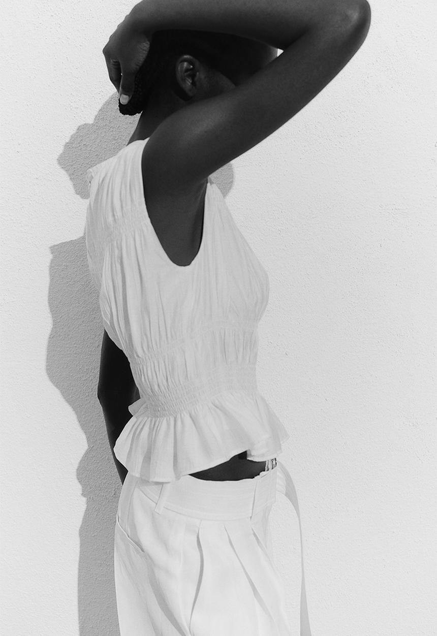 H&M - Smocked top - cream