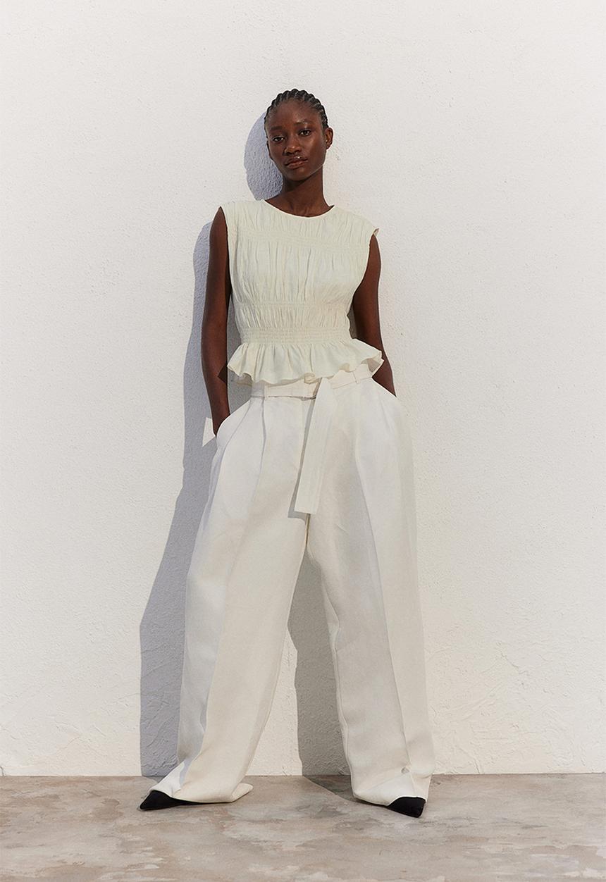 H&M - Smocked top - cream