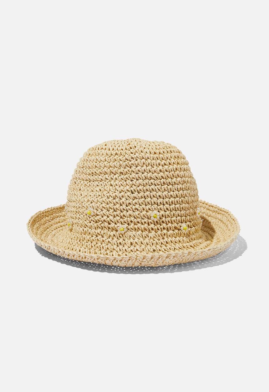 Cotton On - Kids crochet bucket hat - natural/daisies
