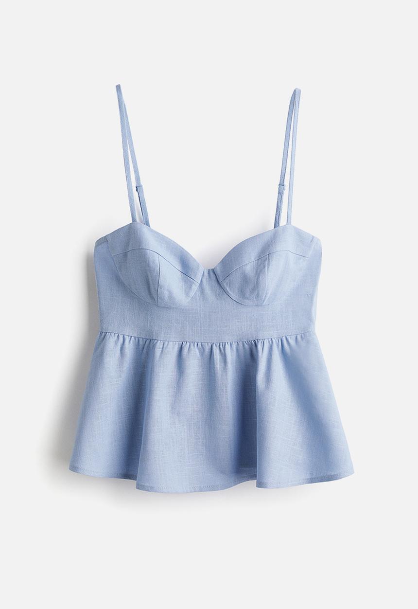 H&M - Linen-blend bustier top - light blue