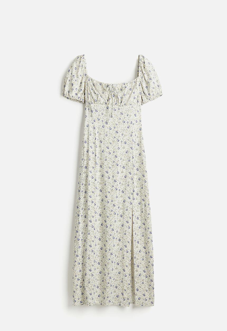 H&M - Puff-sleeved midi dress - cream floral 