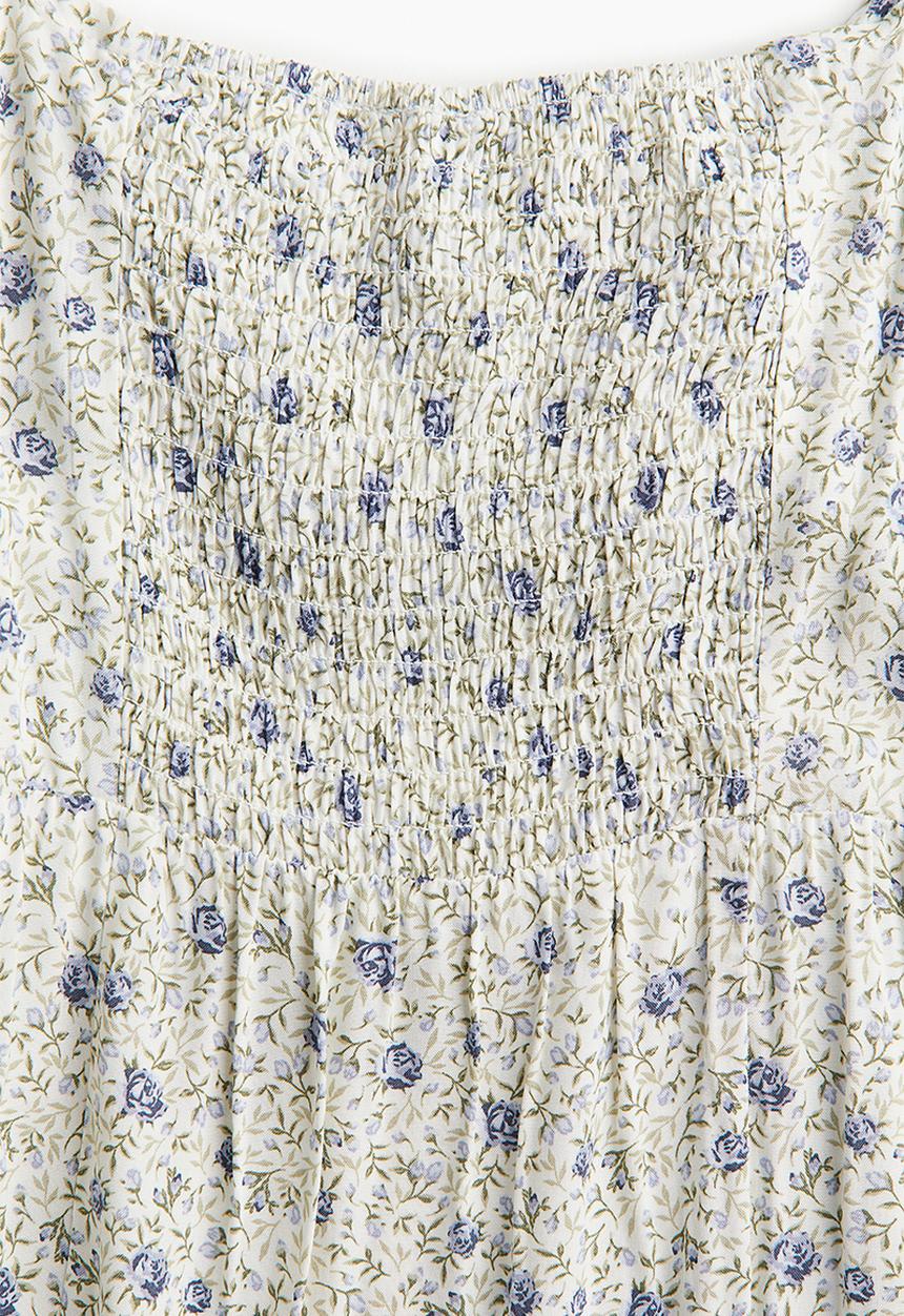 H&M - Puff-sleeved midi dress - cream floral 