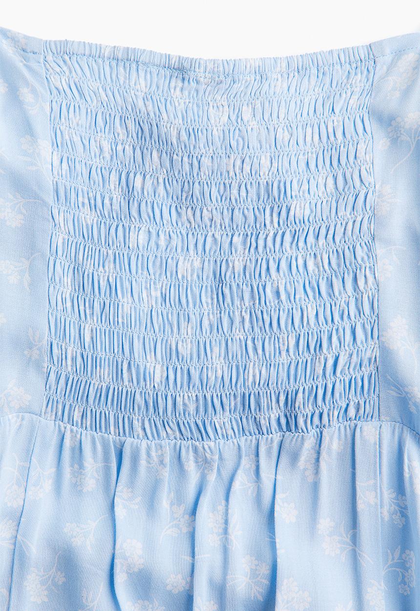 H&M - Puff-sleeved midi dress - light blue floral 