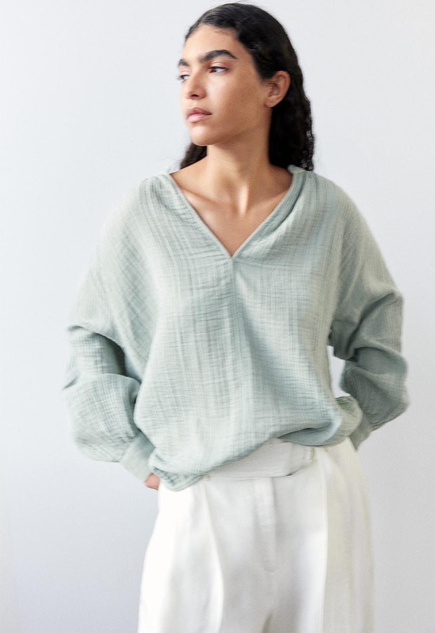 H&M - Double-weave blouse - sage green