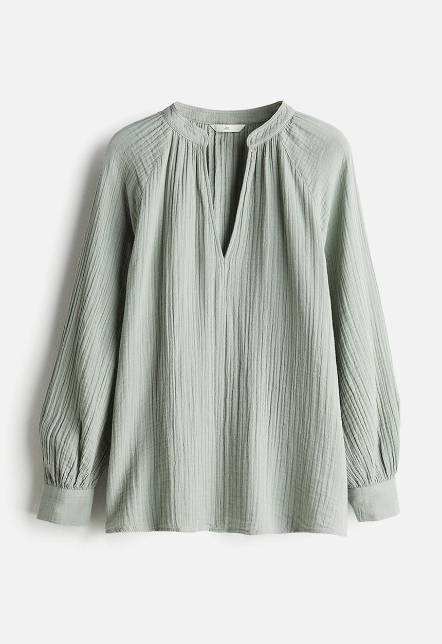H&M - Double-weave blouse - sage green