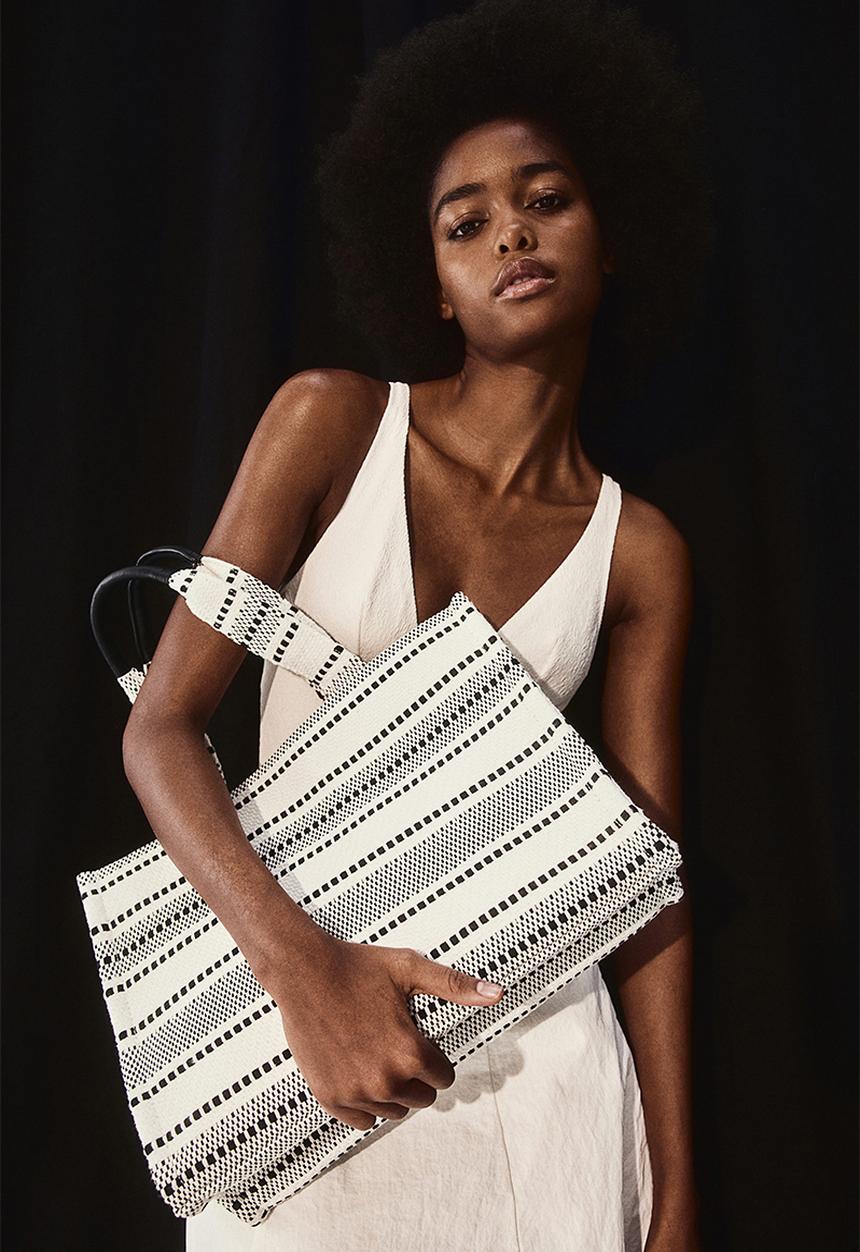 H&M - Cotton-blend shopper - black & white striped