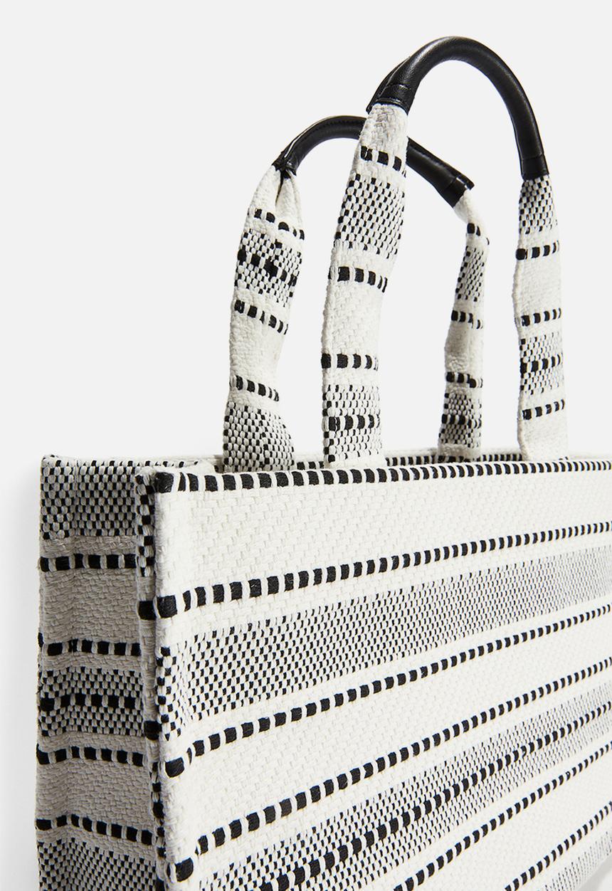 H&M - Cotton-blend shopper - black & white striped