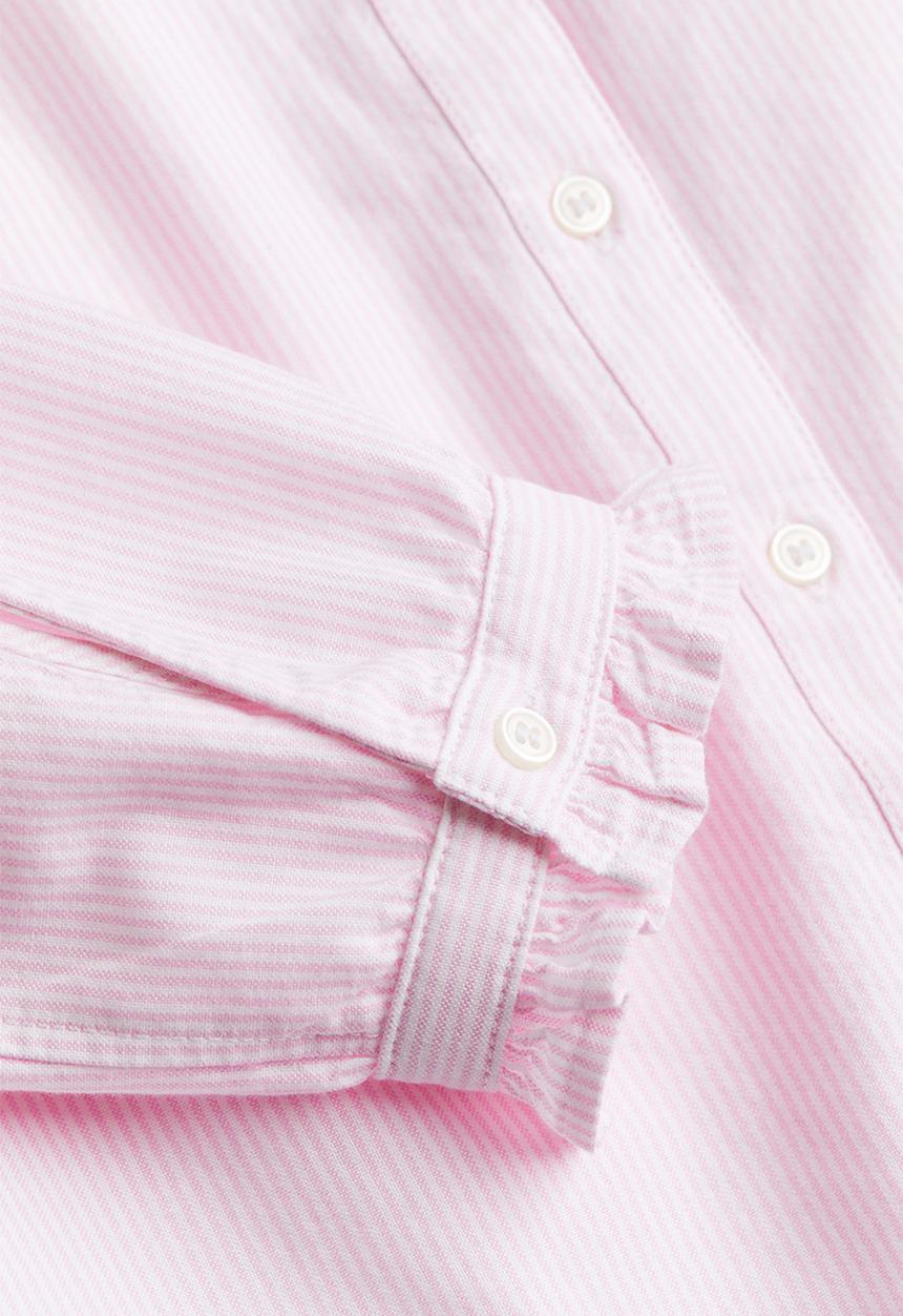 H&M - Frill-trimmed oxford blouse - light pink striped