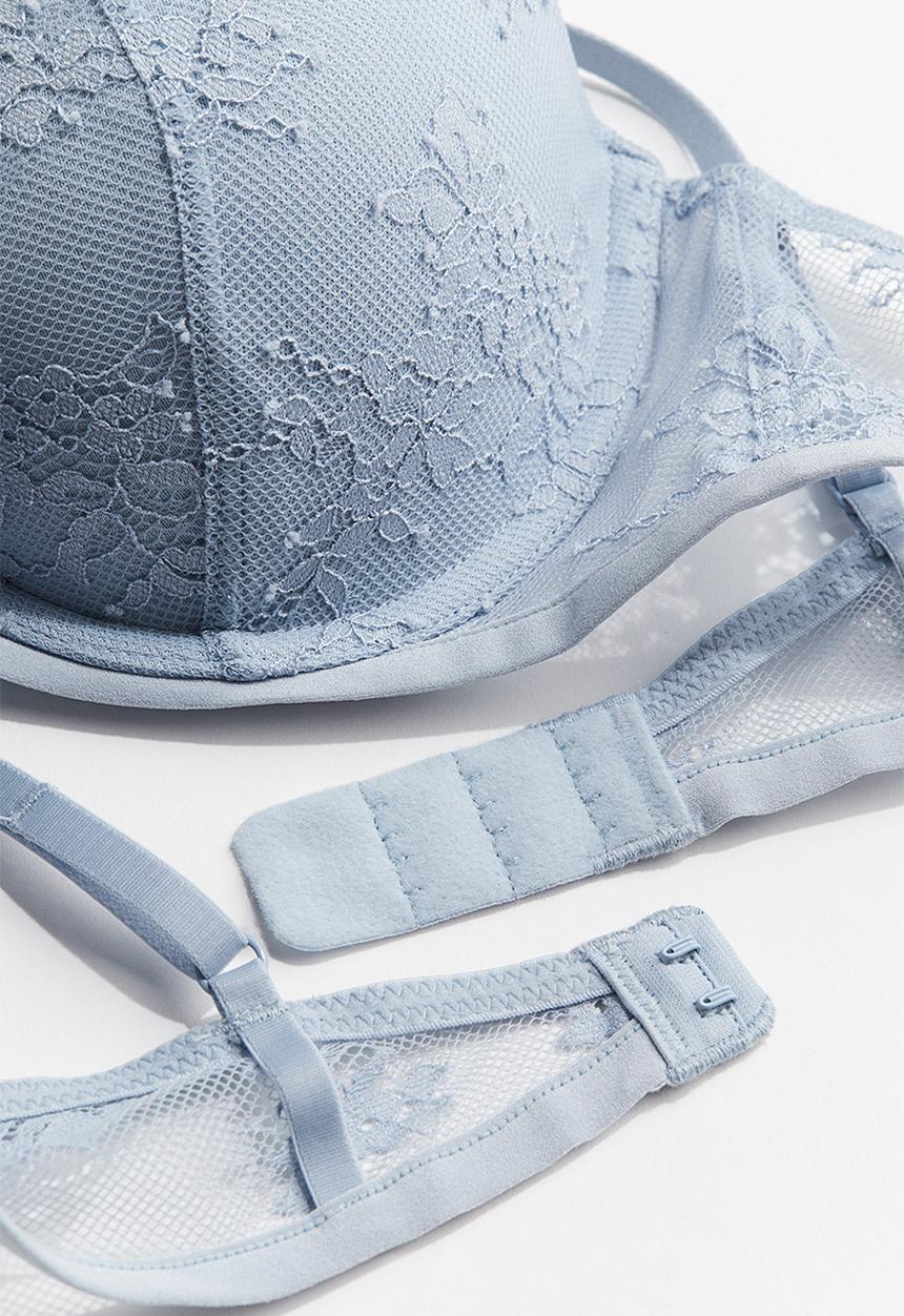 H&M - Lace demi push-up bra - light blue