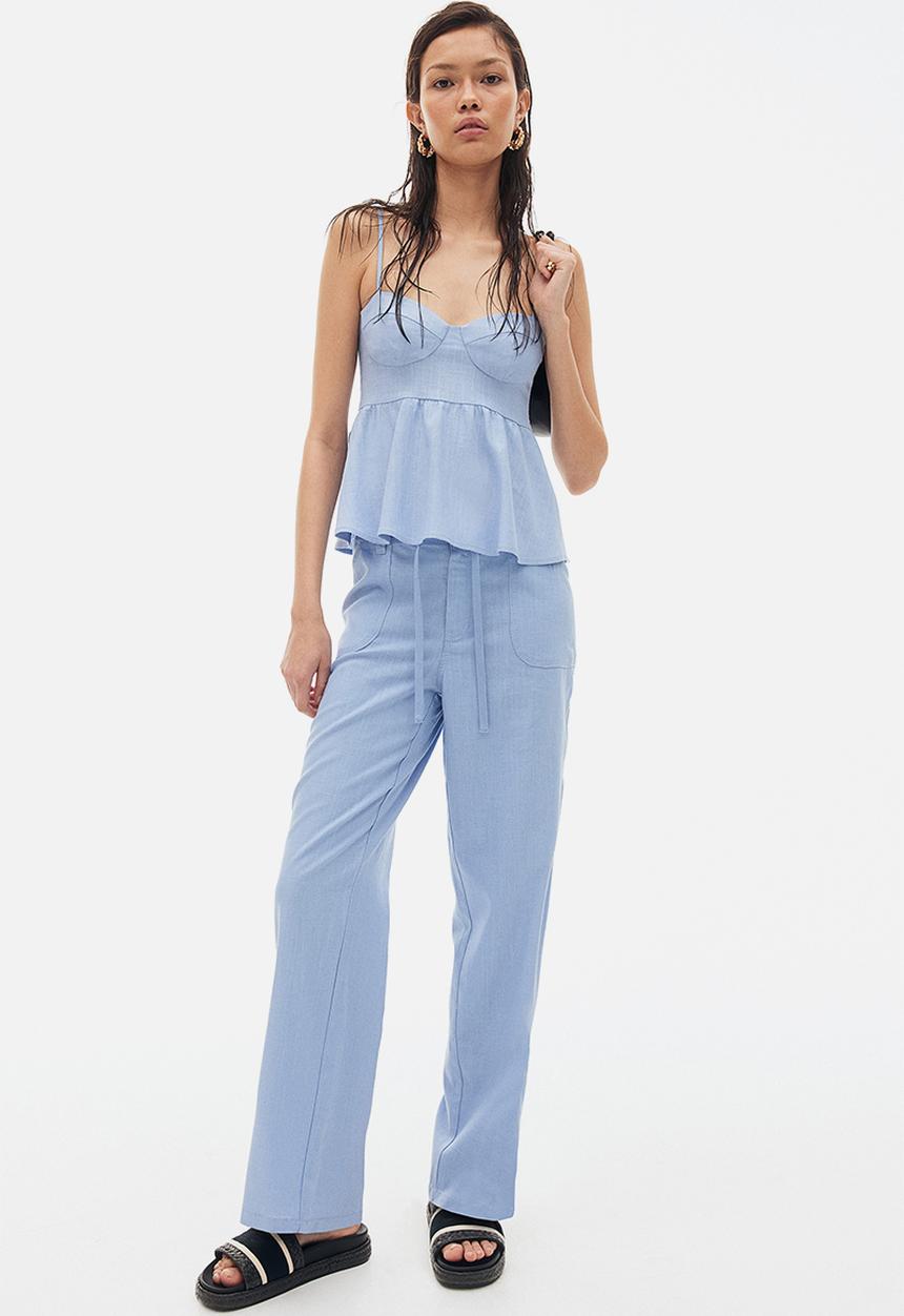 H&M - Linen-blend straight trousers - light blue