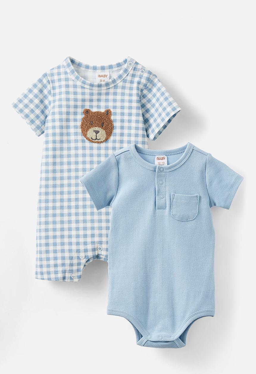 Cotton On - 2 Pack the short sleeve bubbysuit & romper - dusty blue