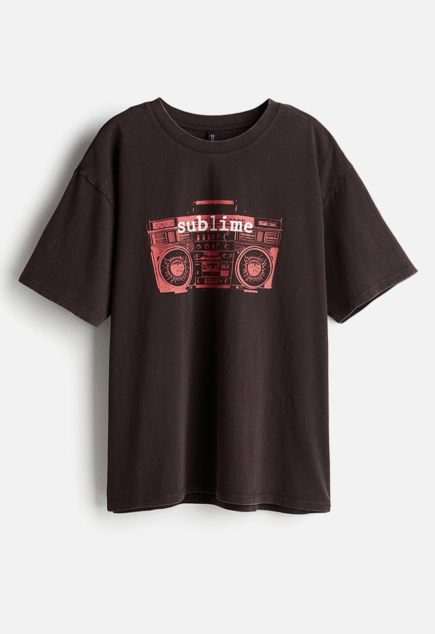 H&M - Oversized printed T-shirt - dark brown sublime