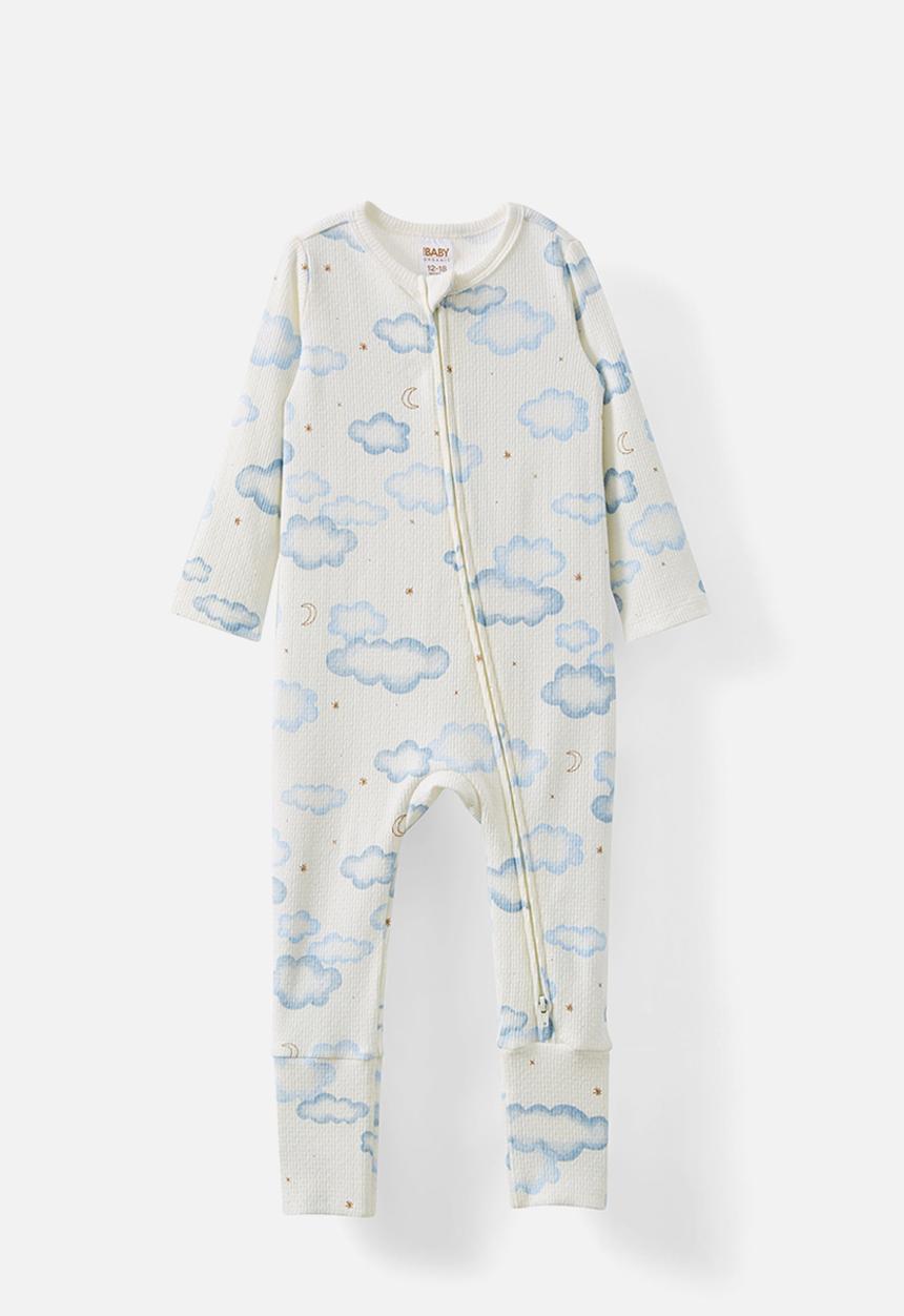 Cotton On - Bundle organic pointelle romper, bib & beanie - milk/clouds