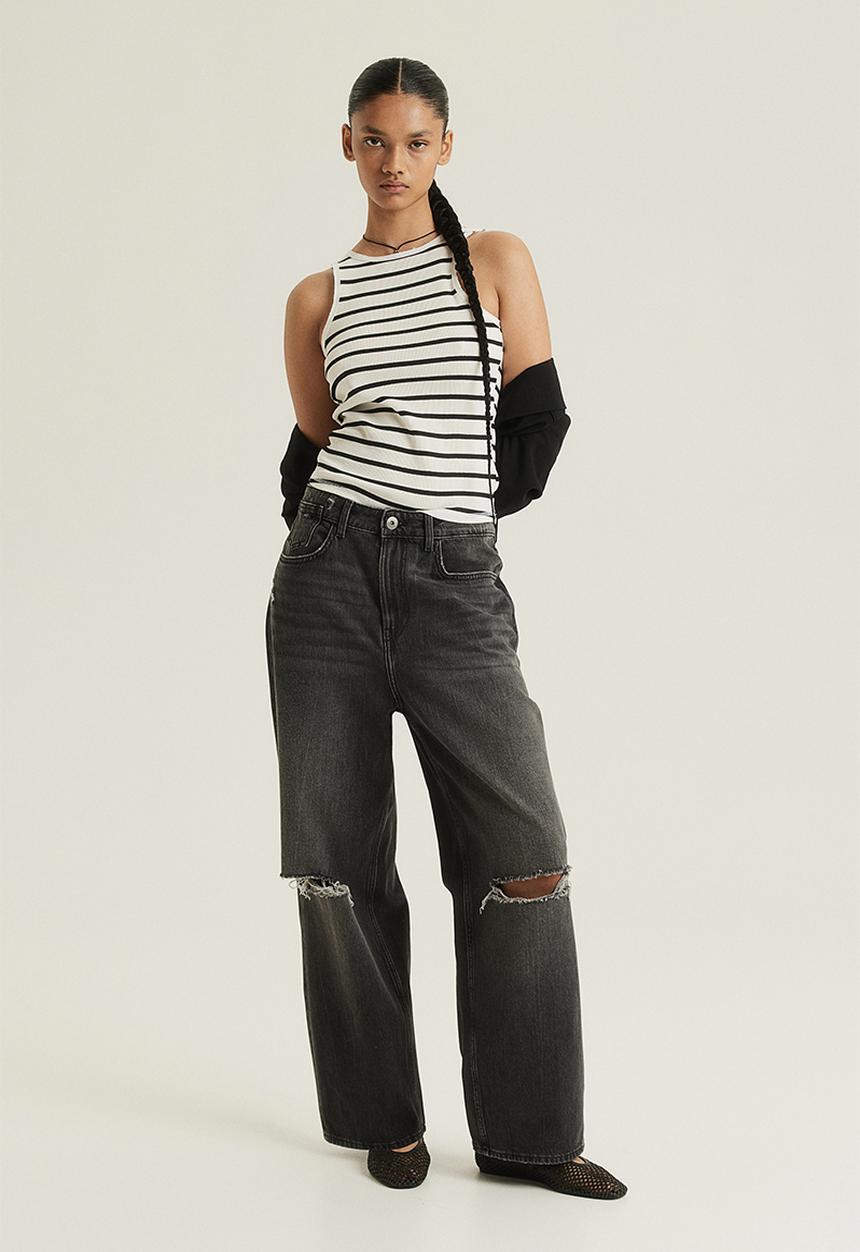 H&M - Ribbed vest top - cream striped