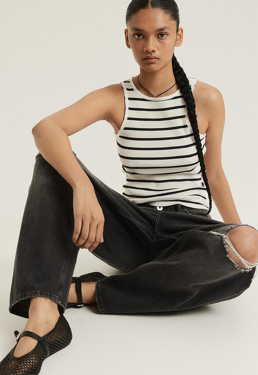 H&M - Ribbed vest top - cream striped