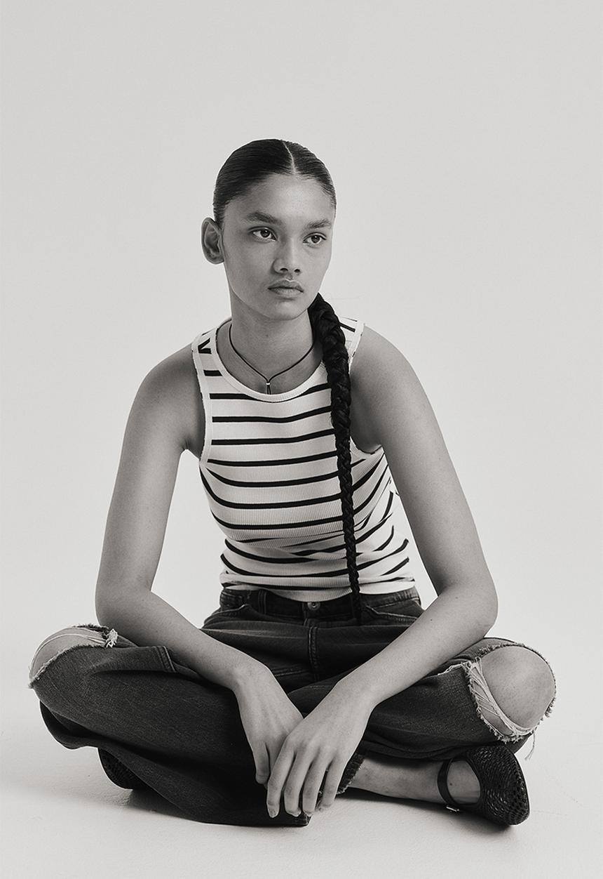 H&M - Ribbed vest top - cream striped