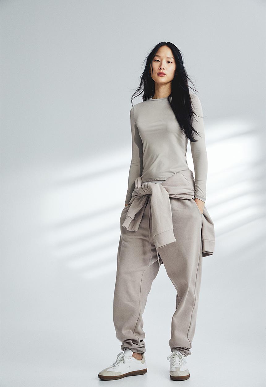H&M - Long-sleeved microfibre top - greige