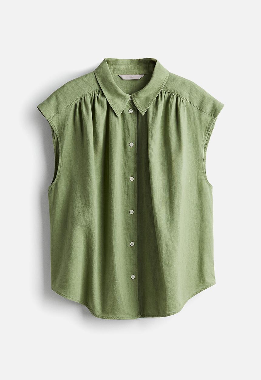 H&M - Linen-blend sleeveless shirt - light khaki green