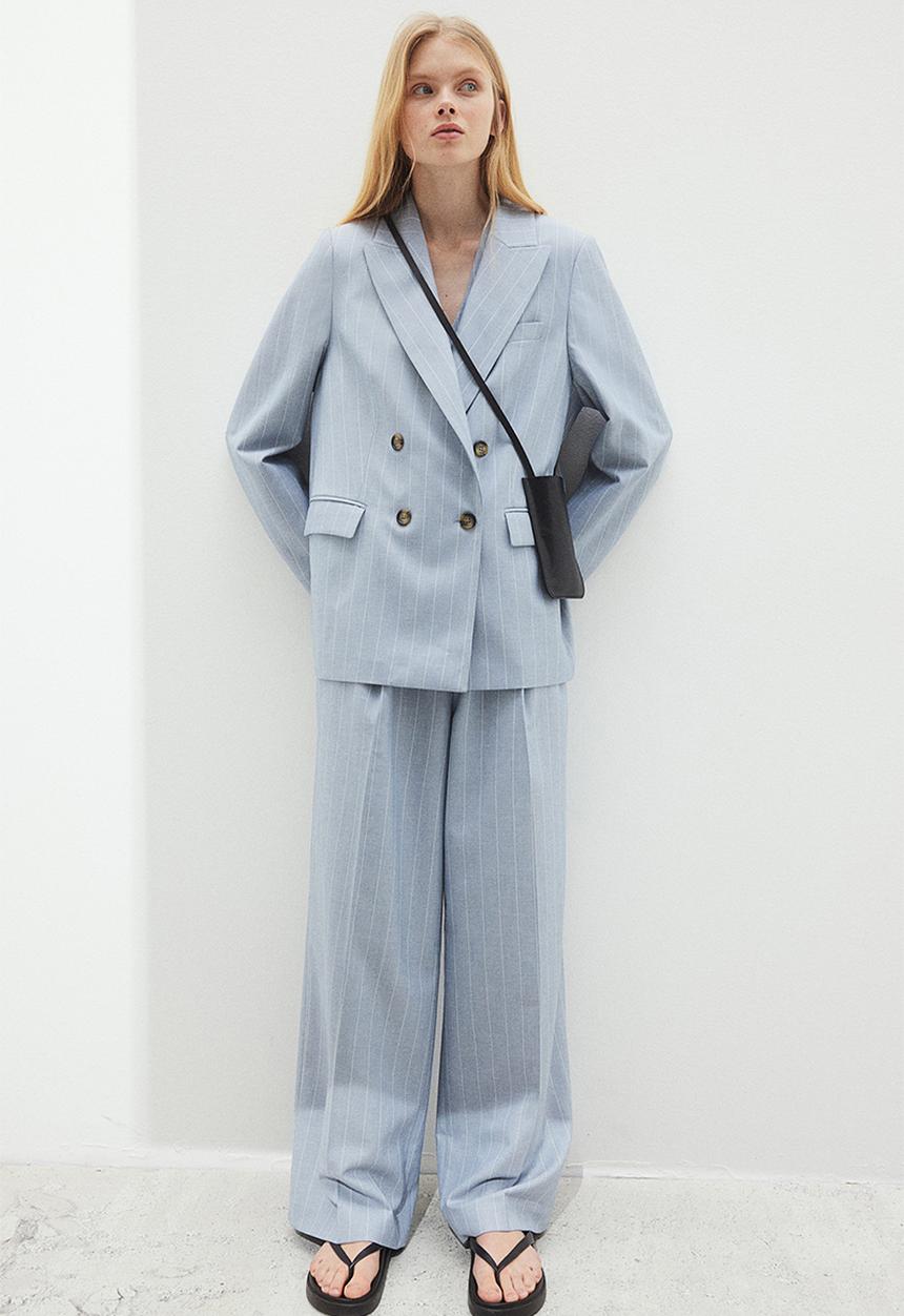 H&M - Tailored trousers - light dusty blue pinstriped