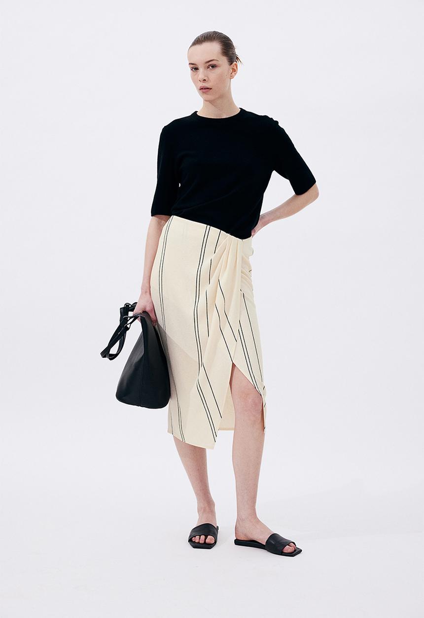 H&M - Textured-knit wrap skirt - cream striped 