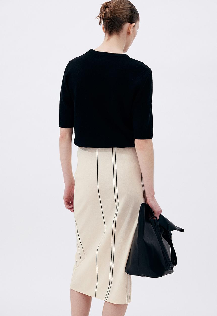 H&M - Textured-knit wrap skirt - cream striped 