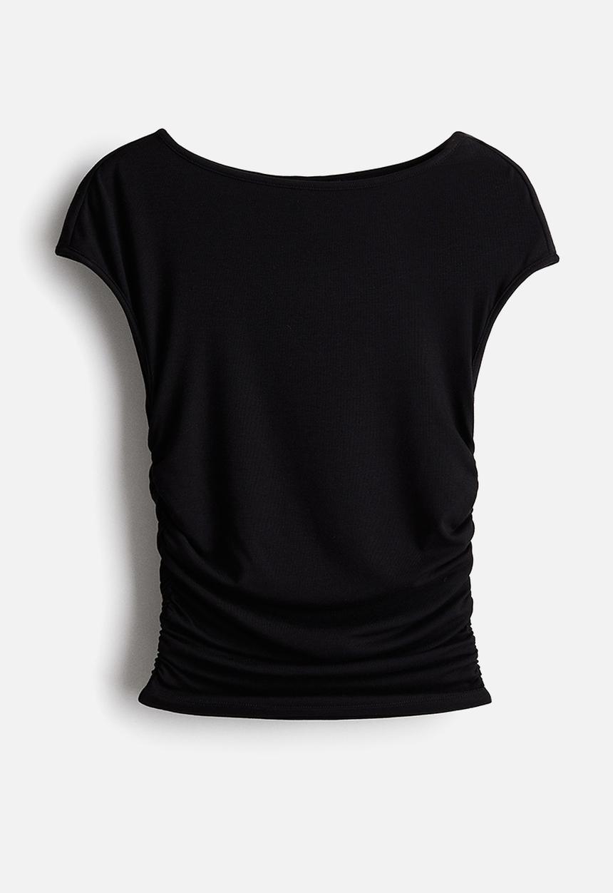 H&M - Gathered cap-sleeved top - black