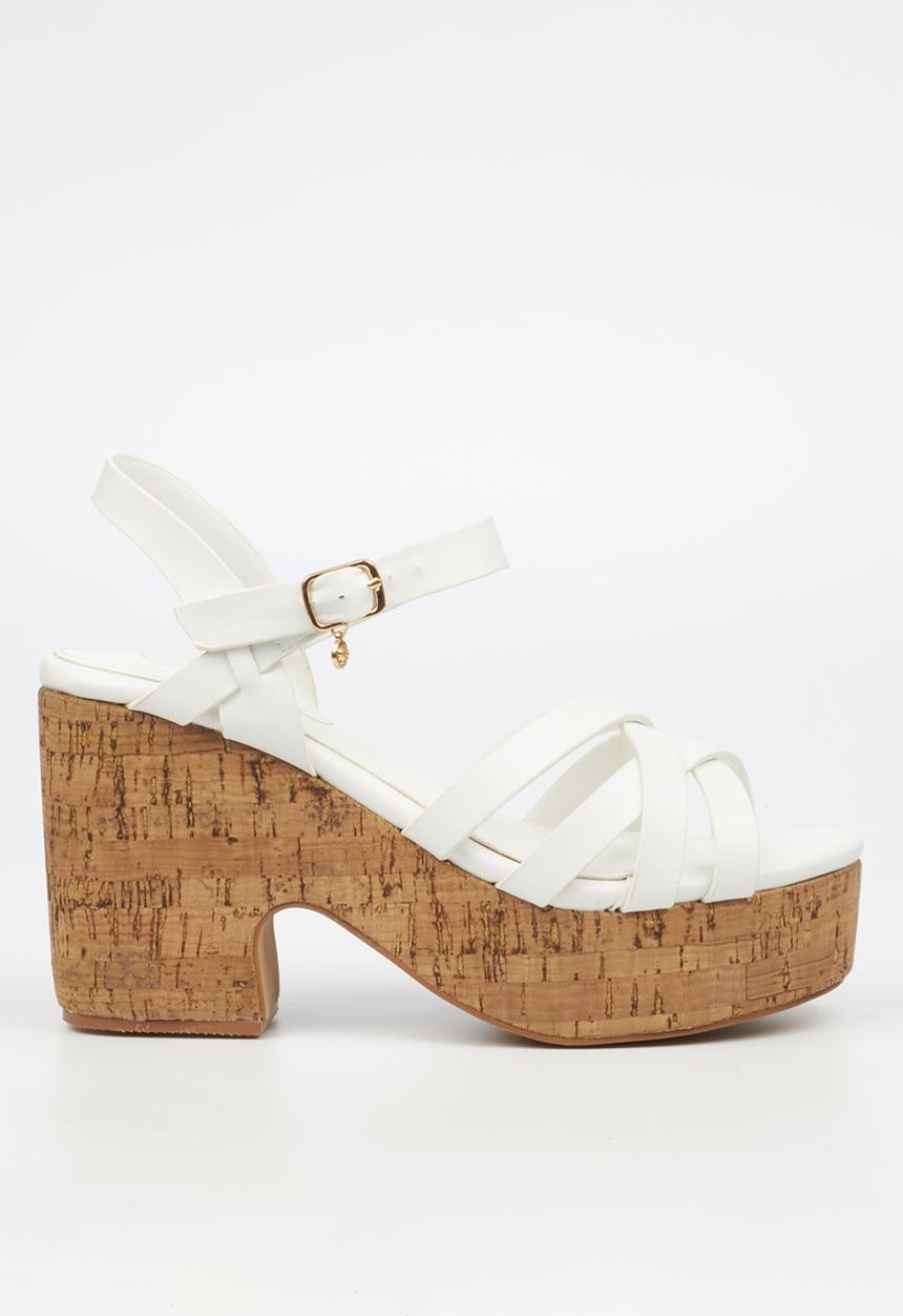 Miss Black - Honey 2 block heel - white