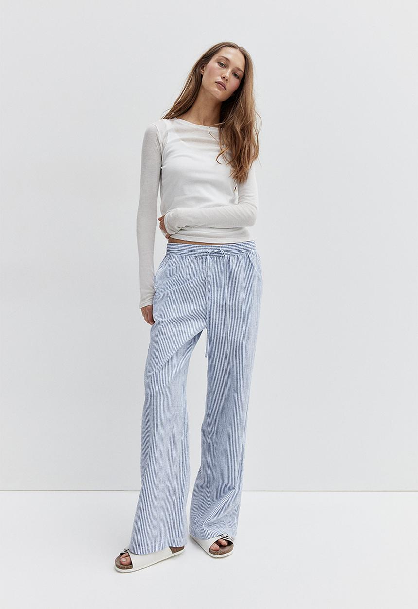H&M - Linen-blend trousers - blue striped 