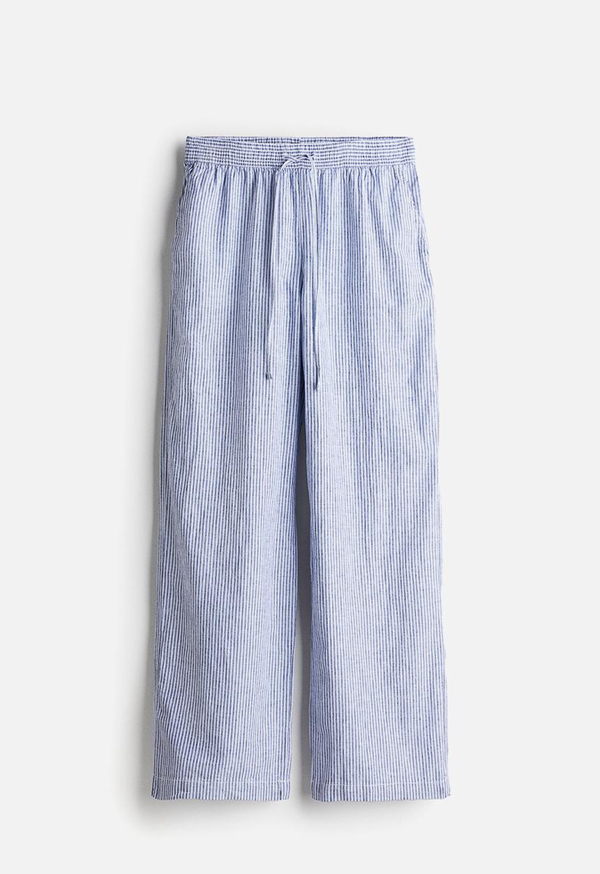 H&M - Linen-blend trousers - blue striped 