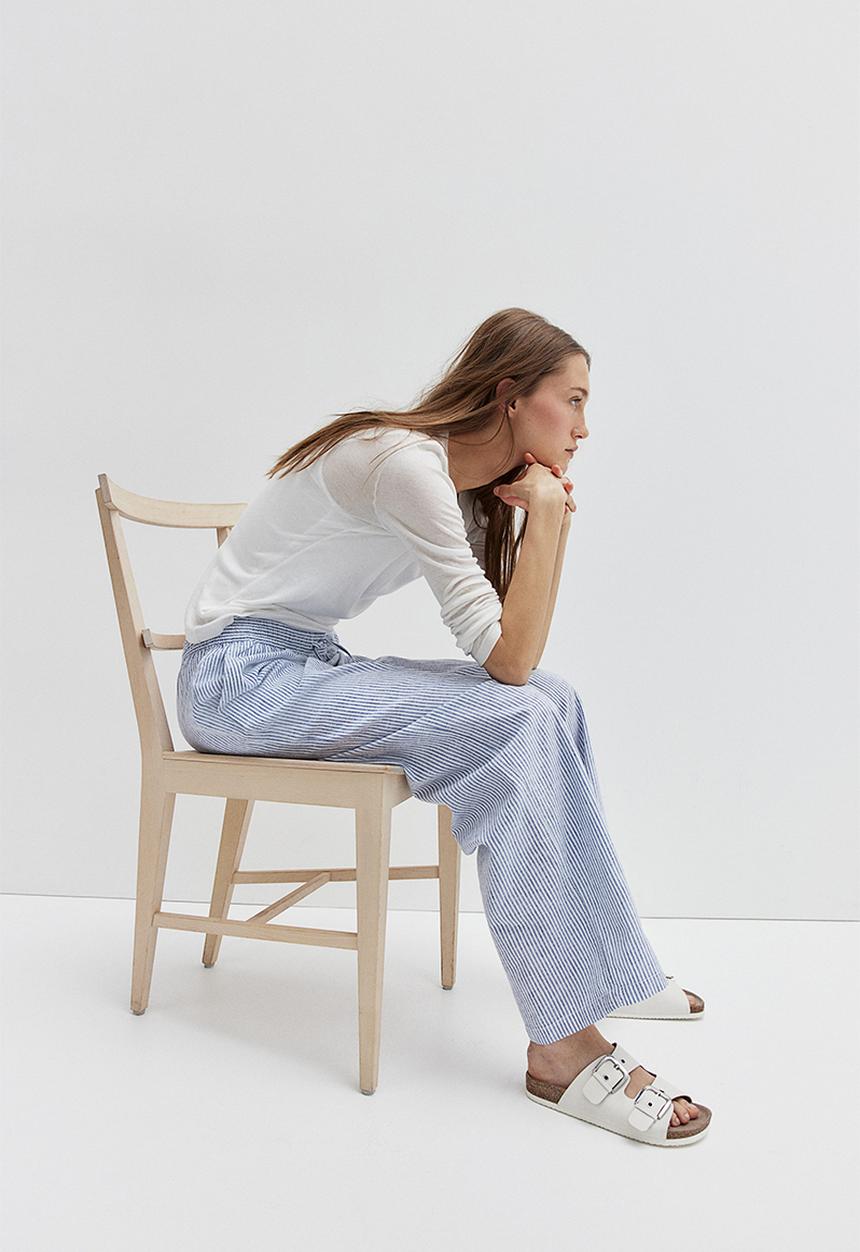 H&M - Linen-blend trousers - blue striped 