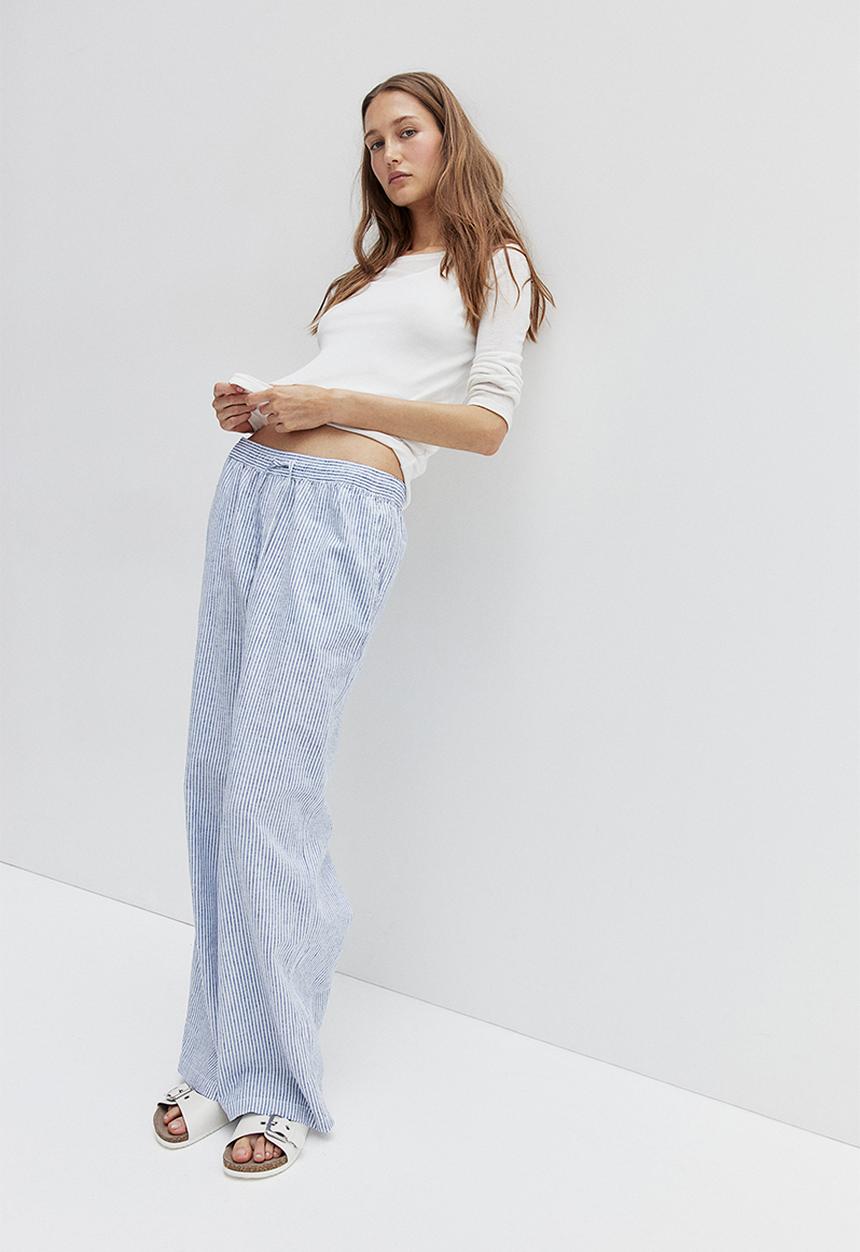 H&M - Linen-blend trousers - blue striped 