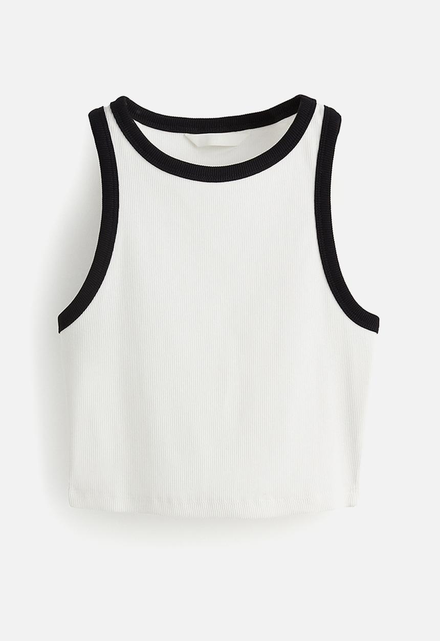 H&M - Cropped vest top - white/black