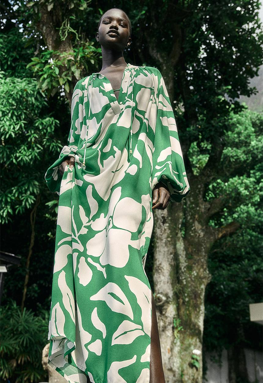 H&M - Balloon-sleeved dress - green,multi