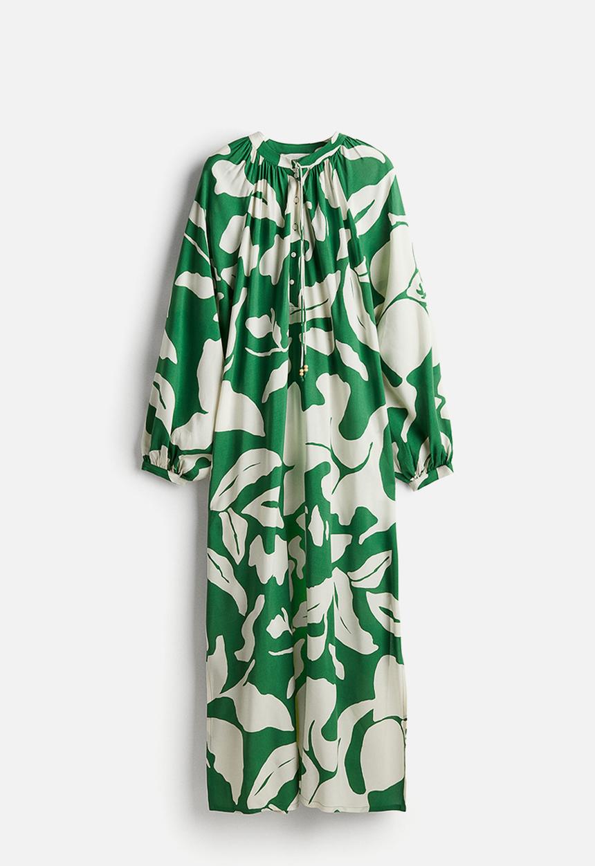H&M - Balloon-sleeved dress - green,multi