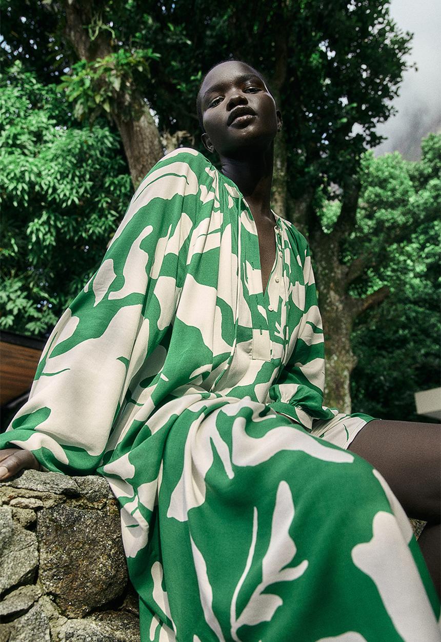 H&M - Balloon-sleeved dress - green,multi