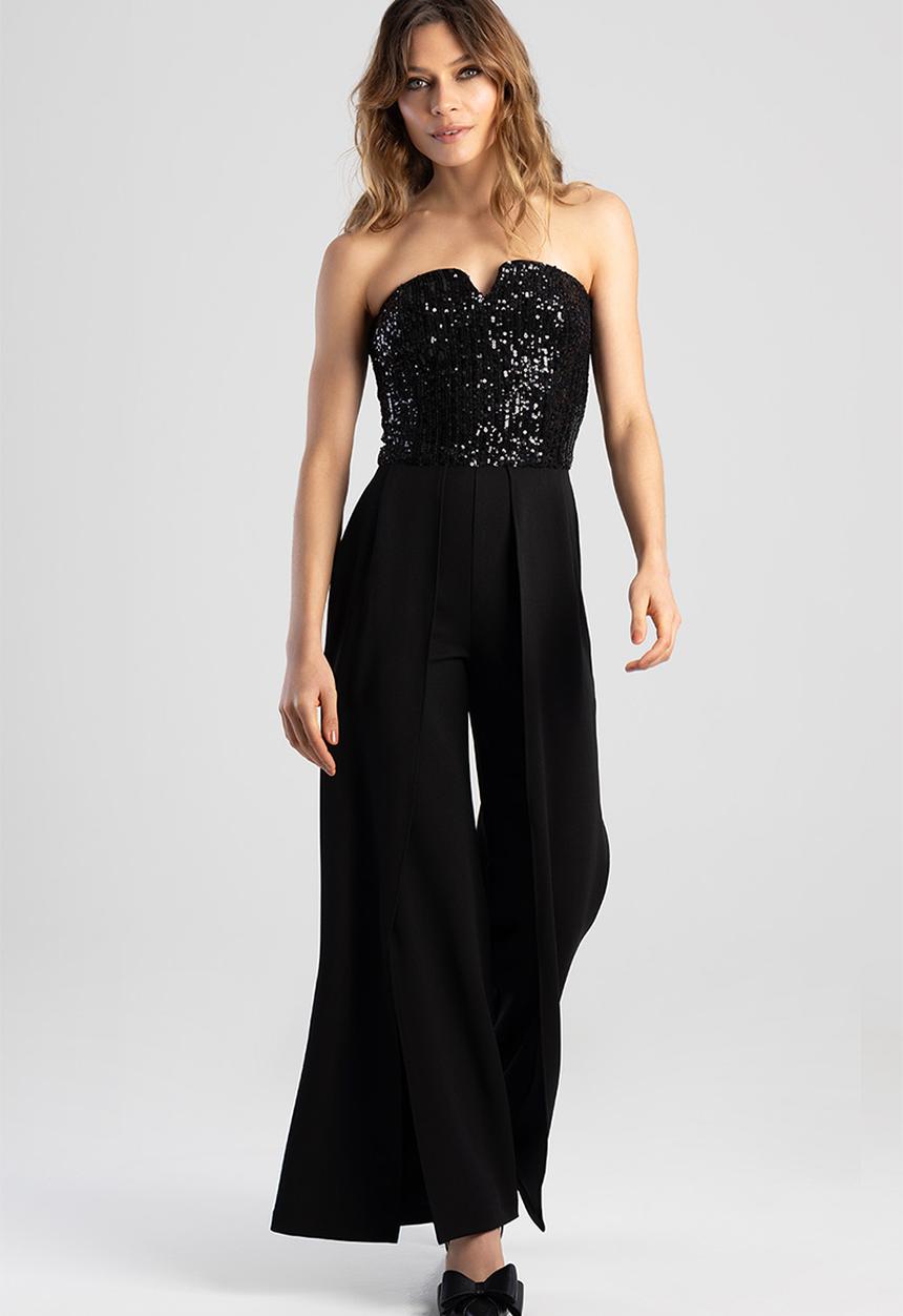 SISSY BOY - Wish I Knew: Straight Neckline Jumpsuit With V-Wire And Slit Details - Black