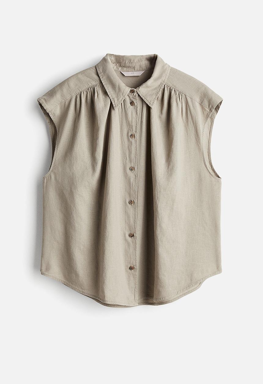 H&M - Linen-blend sleeveless shirt - greige