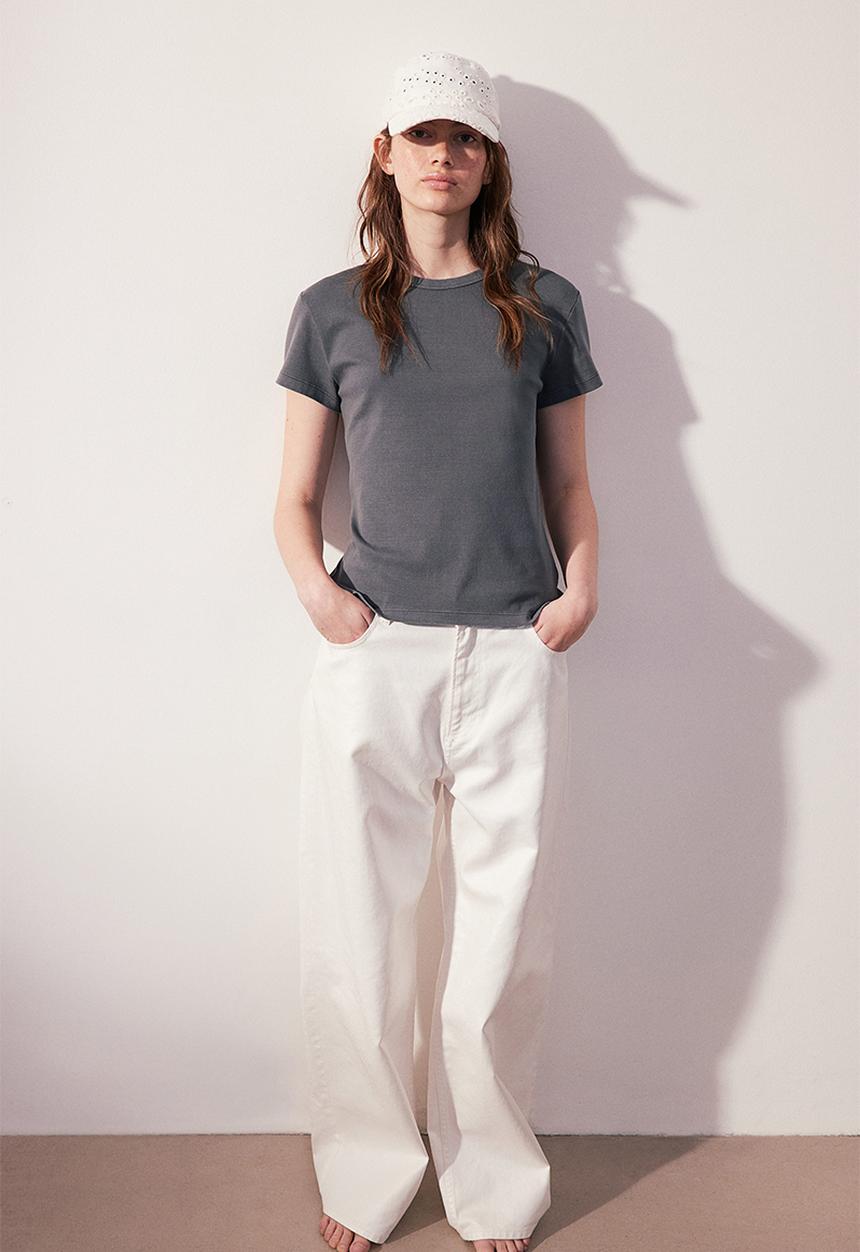 H&M - Fitted cotton T-shirt - grey