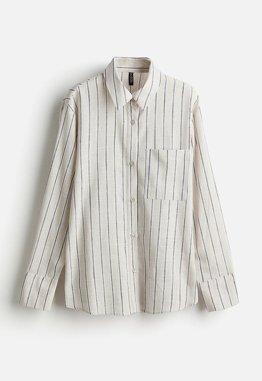 H&M - Linen-blend shirt - light beige striped