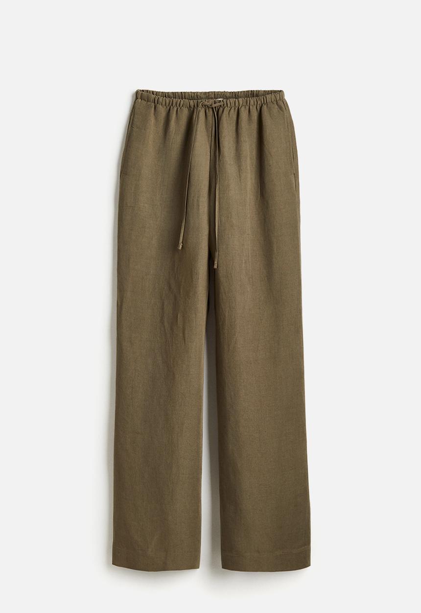 H&M - Linen-blend trousers - dark khaki green