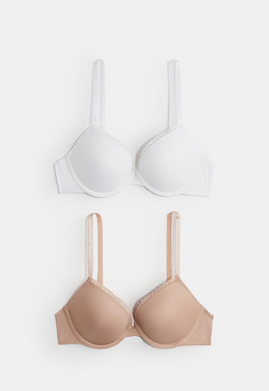 H&M - 2 pack microfibre push-up bras - beige & white