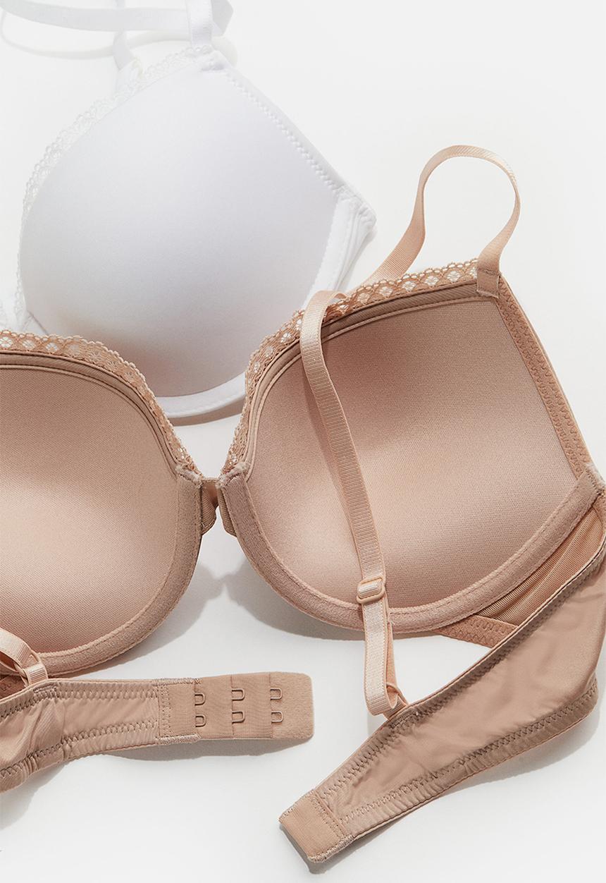 H&M - 2 pack microfibre push-up bras - beige & white