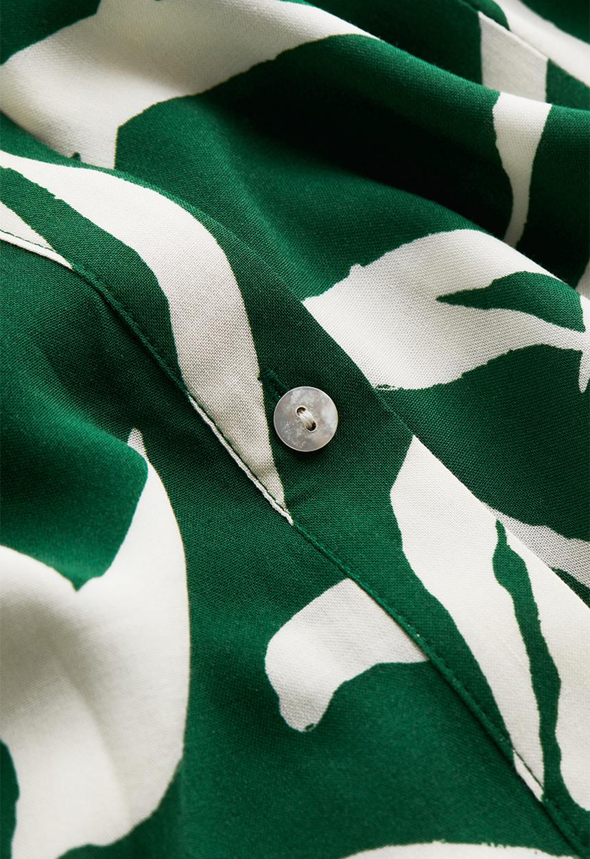 H&M - Tie-belt shirt dress - green patterned 