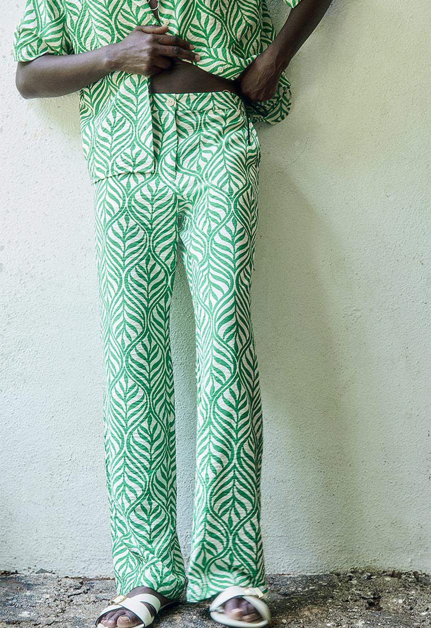 H&M - Wide trousers - green leaf patterned 