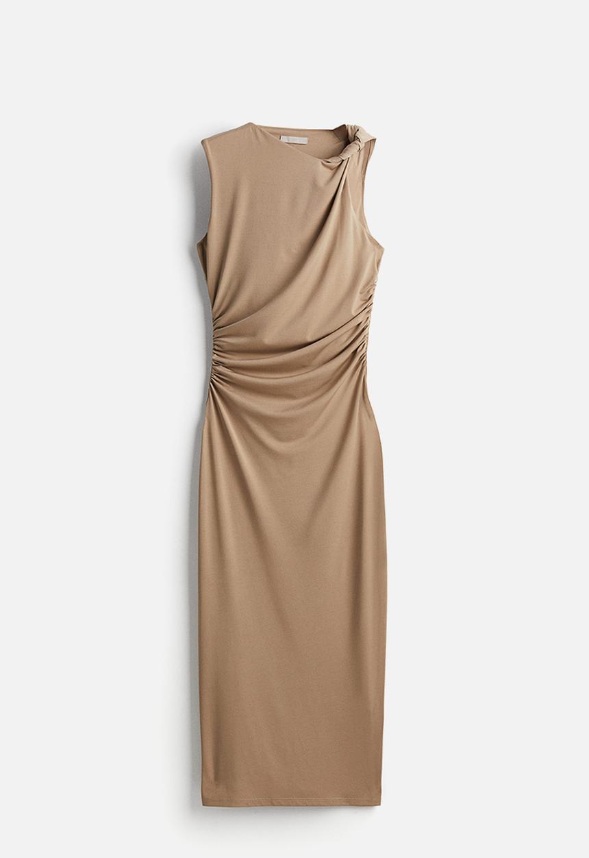 H&M - Gathered midi dress - dark beige