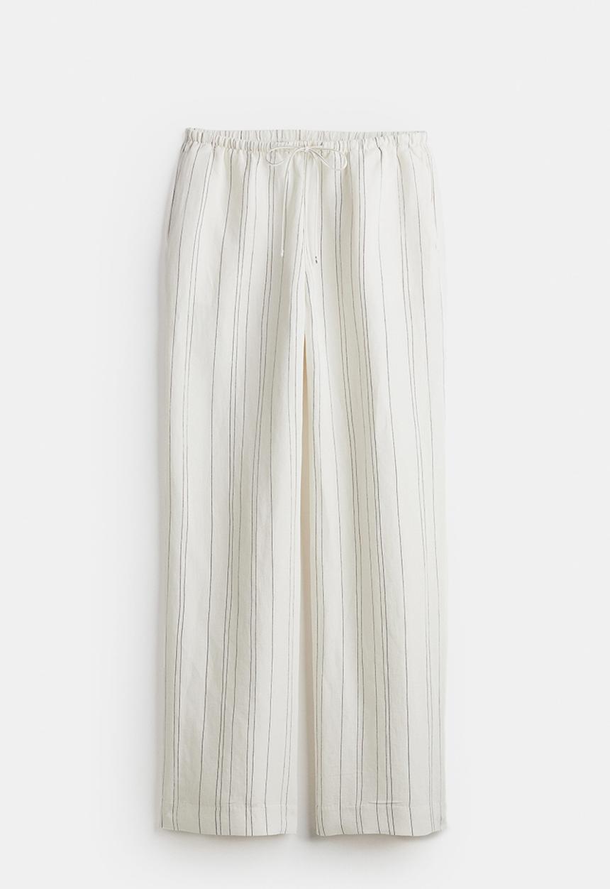 H&M - Linen-blend trousers - cream & pinstriped 