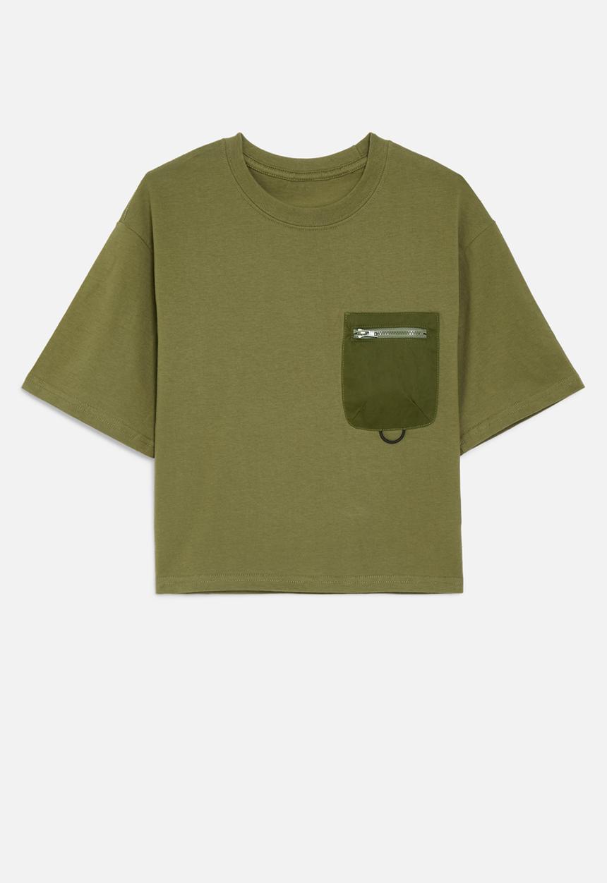 Pop Candy - Zip pocket tee - olive green