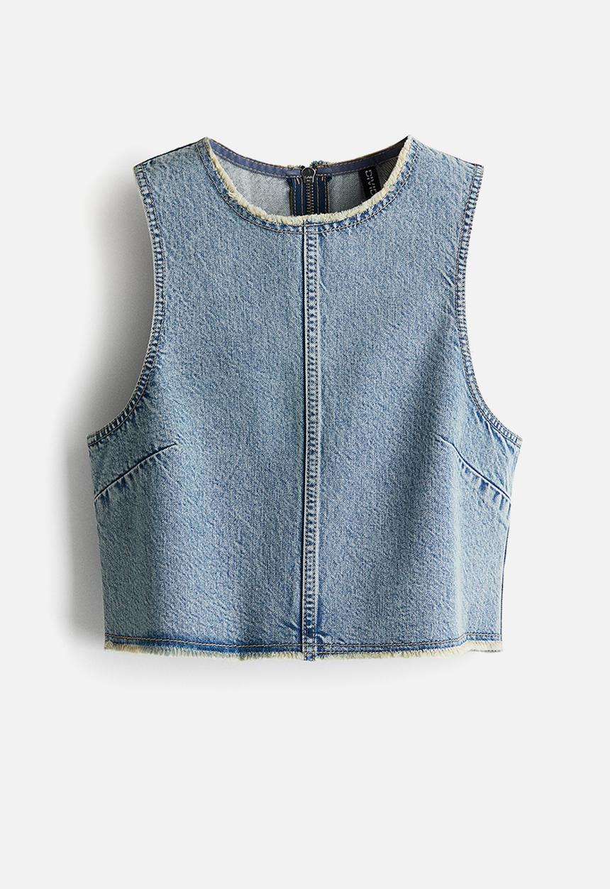 H&M - Frayed-edge denim vest top - light denim blue