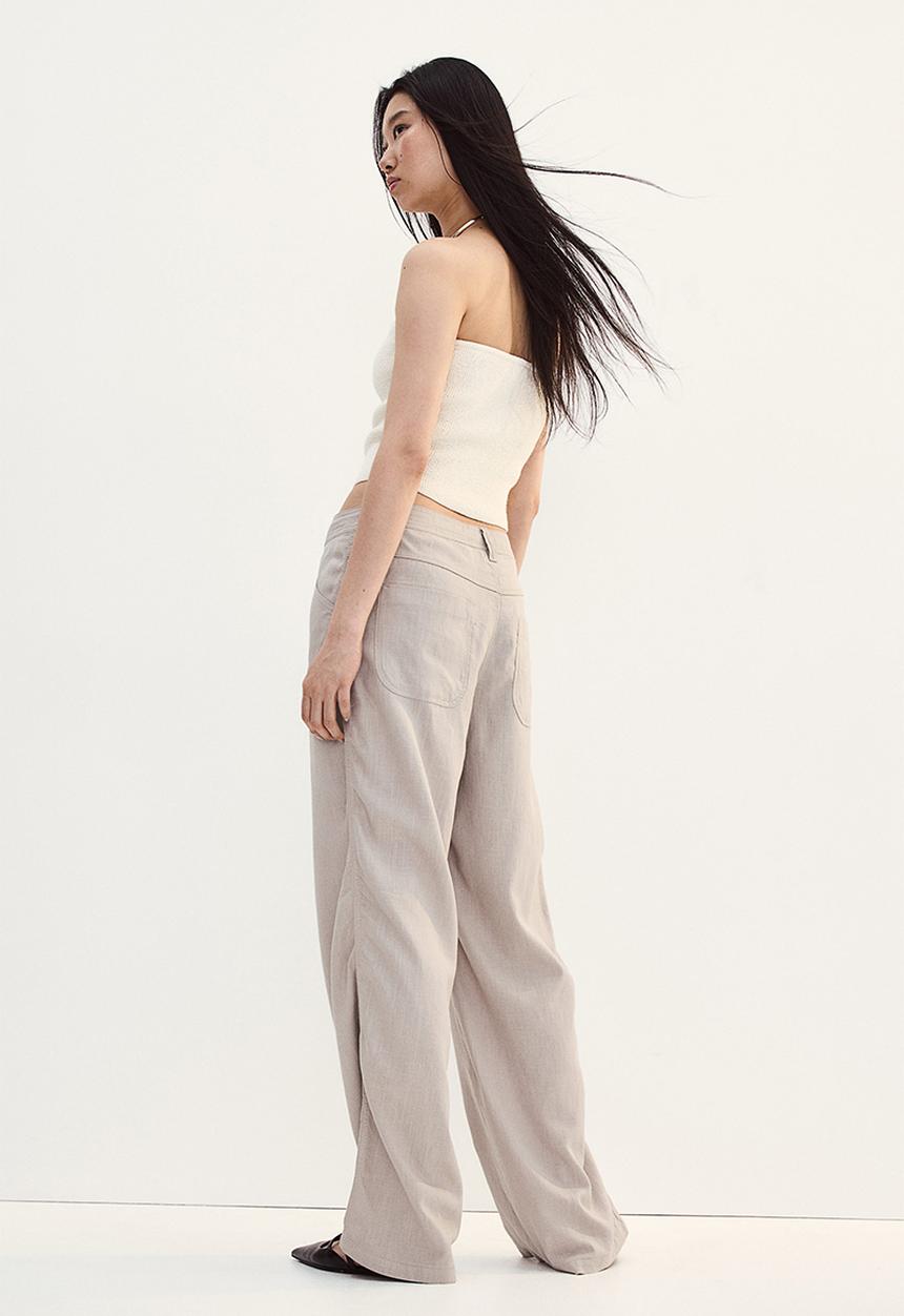 H&M - Linen-blend straight trousers - beige & grey