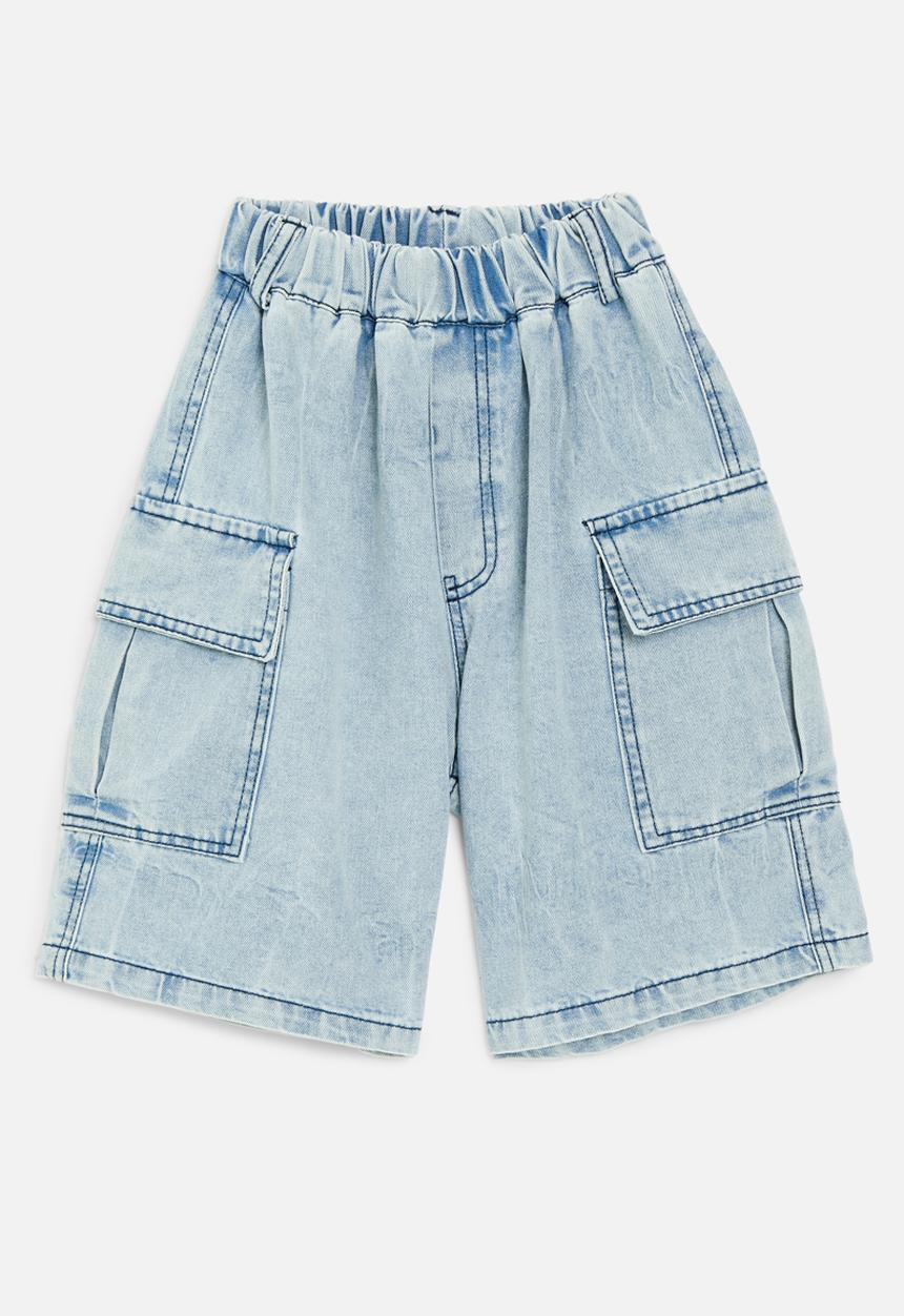 Pop Candy - Denim utility shorts-light blue